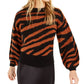 Bar III Women's Zebra Print Volume Sleeve Sweater Brown Size M