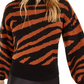 Bar III Women's Zebra Print Volume Sleeve Sweater Brown Size M