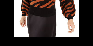 Bar III Women's Zebra Print Volume Sleeve Sweater Brown Size M