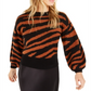 Bar III Women's Zebra Print Volume Sleeve Sweater Brown Size M