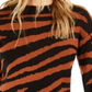 Bar III Women's Zebra Print Volume Sleeve Sweater Brown Size M