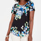 JM Collection Women's Printed Scoop Neck Top Black Size Small