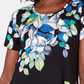 JM Collection Women's Printed Scoop Neck Top Black Size Small