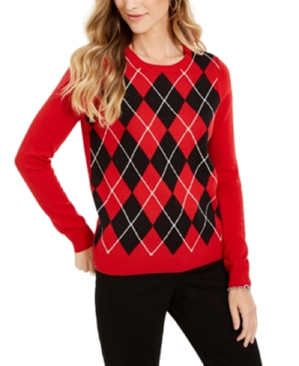 Charter Club Women's Petite Argyle Sweater  Medium Red Size PM