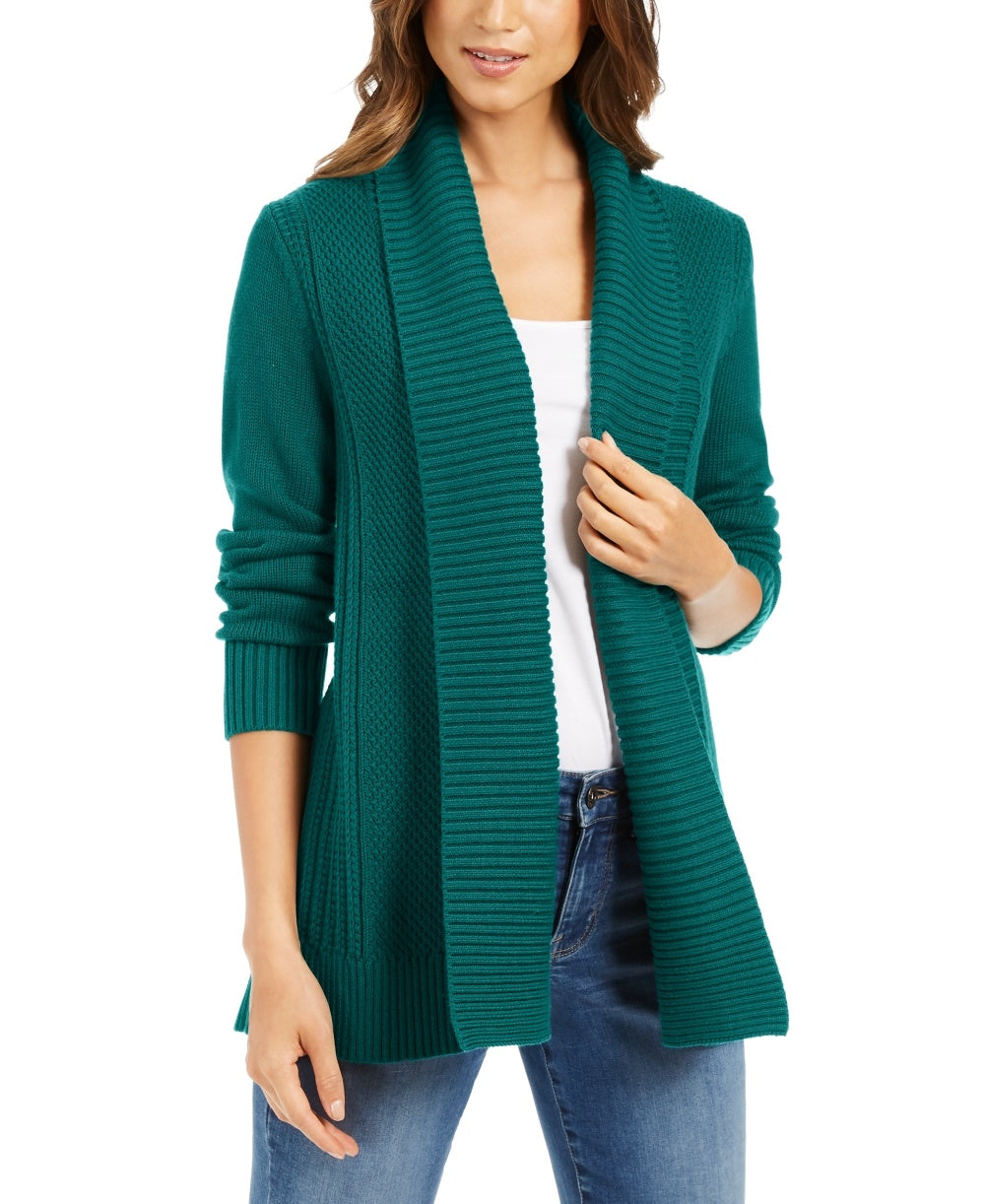 Charter Club Women's Shawl Collar Open Front Cardigan Green Size X-Small