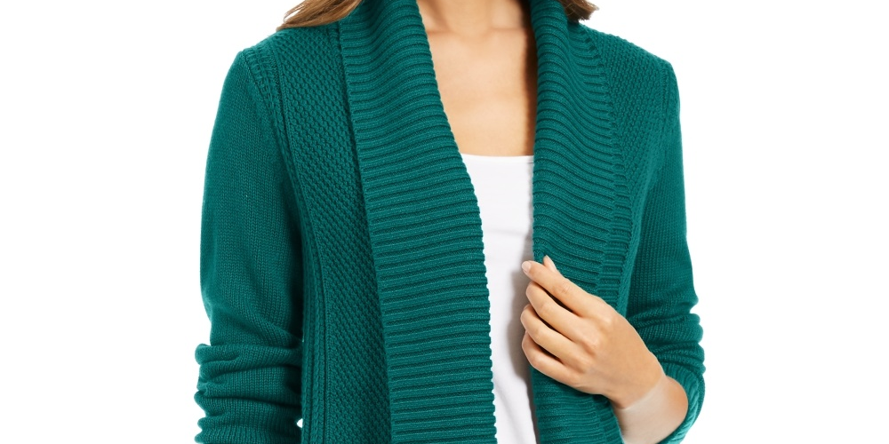 Charter Club Women's Shawl Collar Open Front Cardigan Green Size X-Small