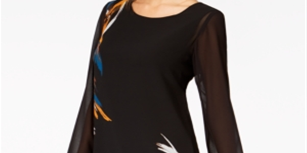 Alfani Women's Blouse Small Tunic Printed Tulip Sleeve Burgundy Size S