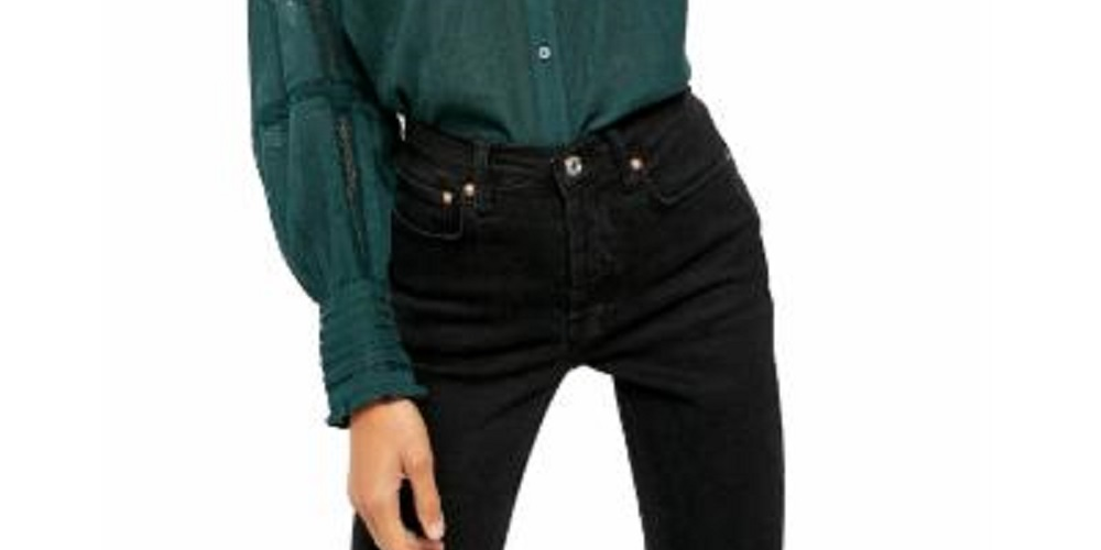 Free People Women's Emma Eyelet Button Down Blouse Green Size X-Small