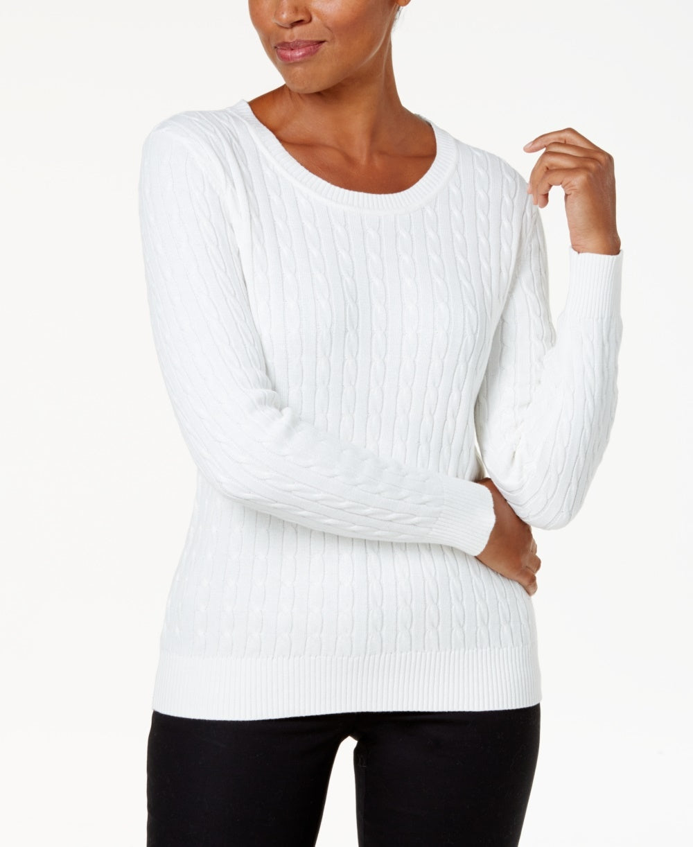 Karen Scott Women's Cotton Cable Knit Sweater White Size Petite X-Large