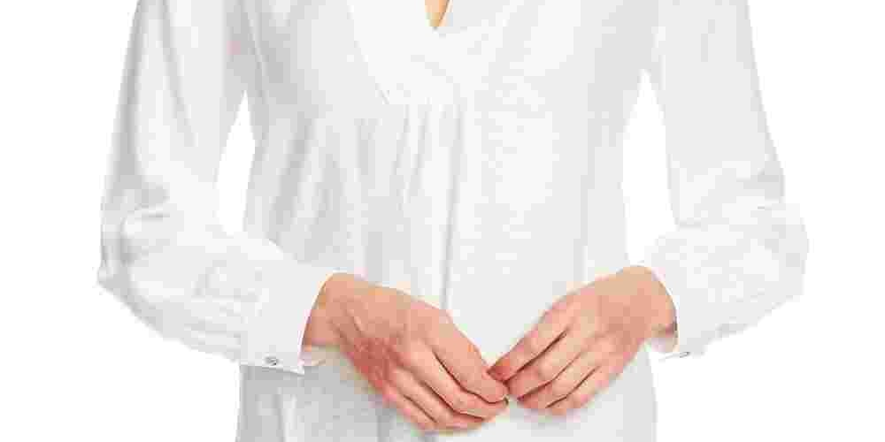 Vince Camuto Women's Long Sleeve Rumple Top Ivory Natural Size Small