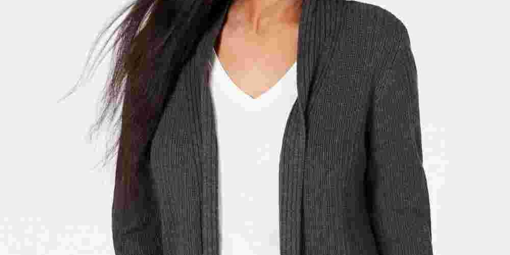 Karen Scott Women's Cotton Mixed Knit Cardigan Gray Size -PL