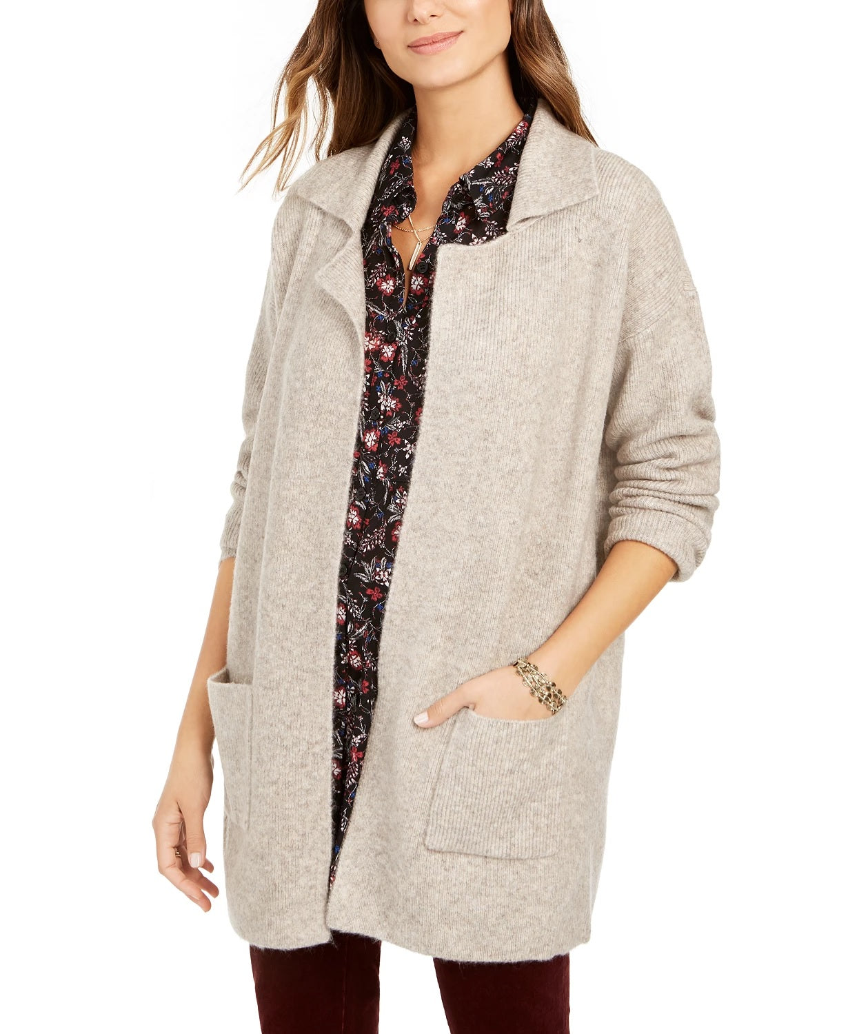 Style & Co Women's Patch Pocket Cardigan Beige Size PP