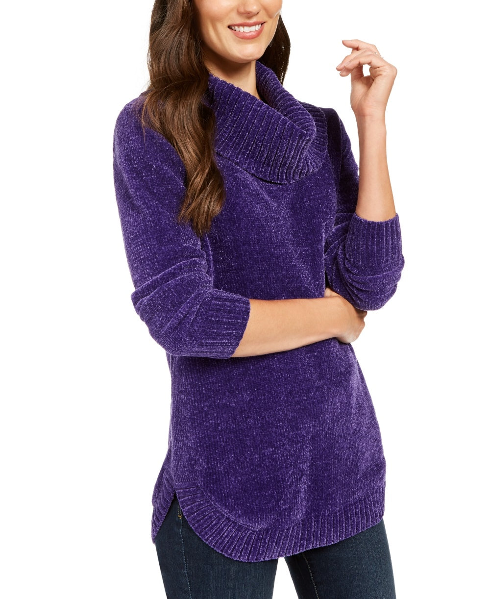Style & Co Women's Petite Metallic-Threaded Turtleneck Sweater Purple Size PP