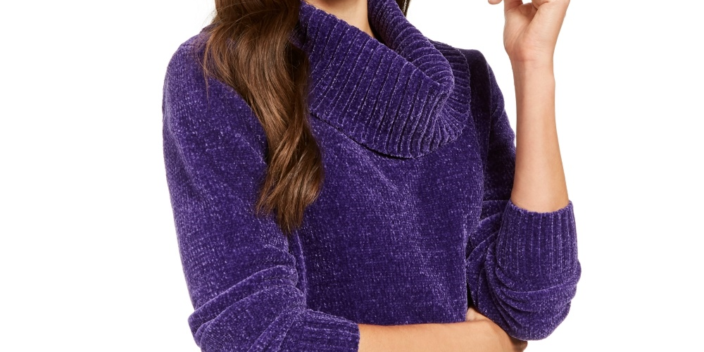 Style & Co Women's Petite Metallic-Threaded Turtleneck Sweater Purple Size PP