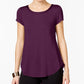 Alfani Women's Petite Satin-Trim High-Low T-Shirt Fig Purple PS/M