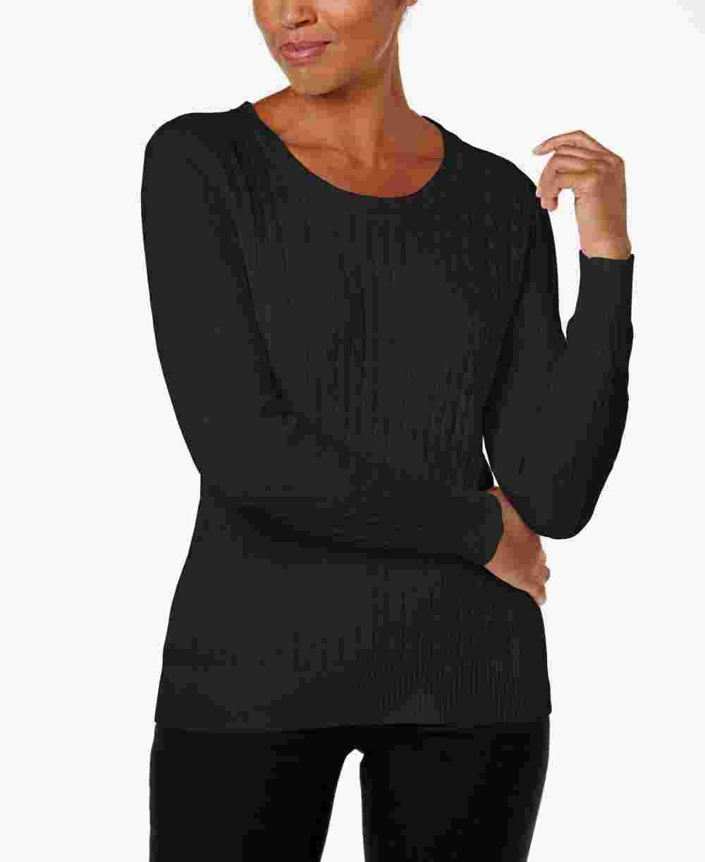Karen Scott Women's Ribbed Long Sleeve Scoop Neck Sweater Black Size Petite Large