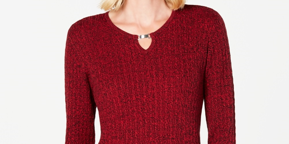 Karen Scott Women's Cotton Cable Knit Keyhole Sweater Red Size Petite X-Large