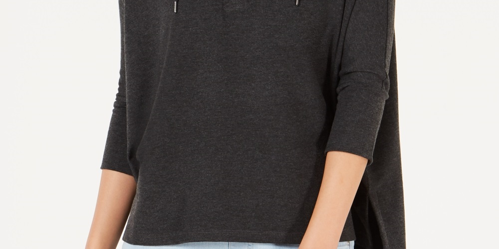 Style & Co Women's Hoodie 3/4 Sleeve Top Black Size X-Small