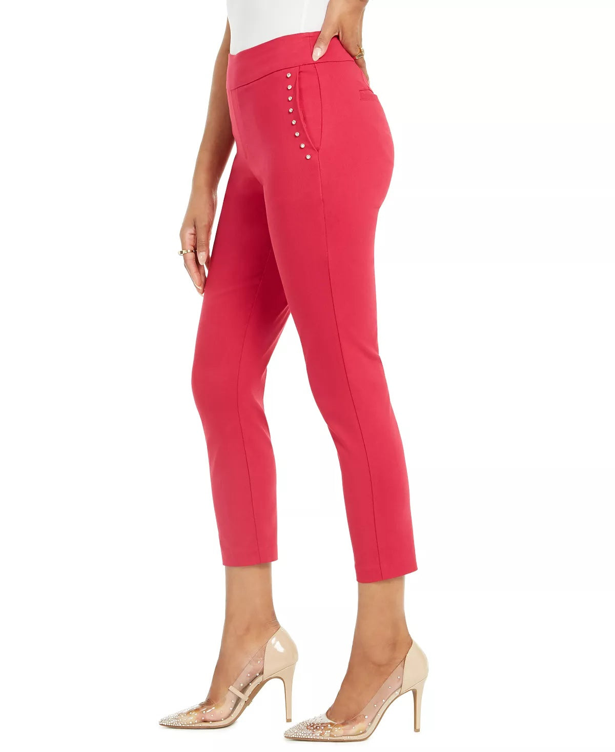 Thalia Sodi Women's Embellished Skinny Cropped Trousers Pink Size XX-Large