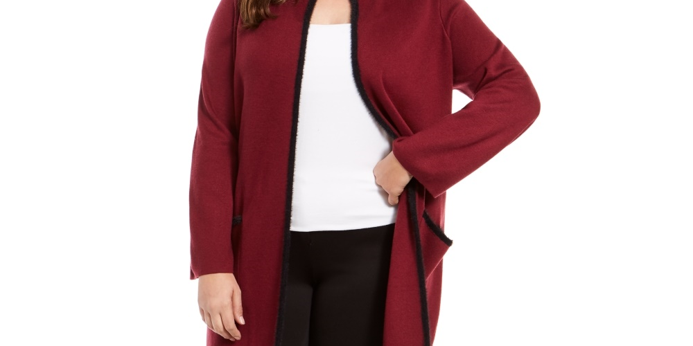 Alfani Women's Plus Size Sweater Jacket Red Size 4X