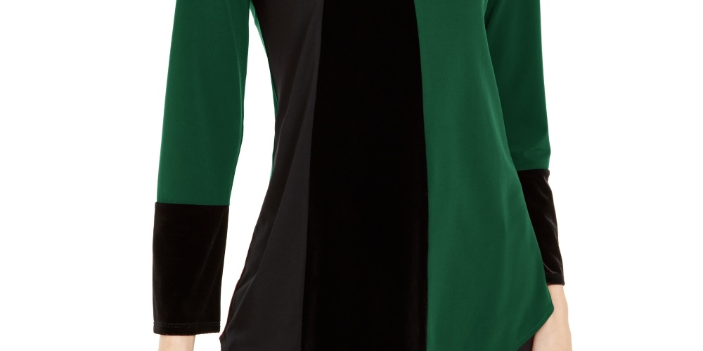 Alfani Women's Asymmetrical Hem Colorblocked Top Green Size Petite Medium