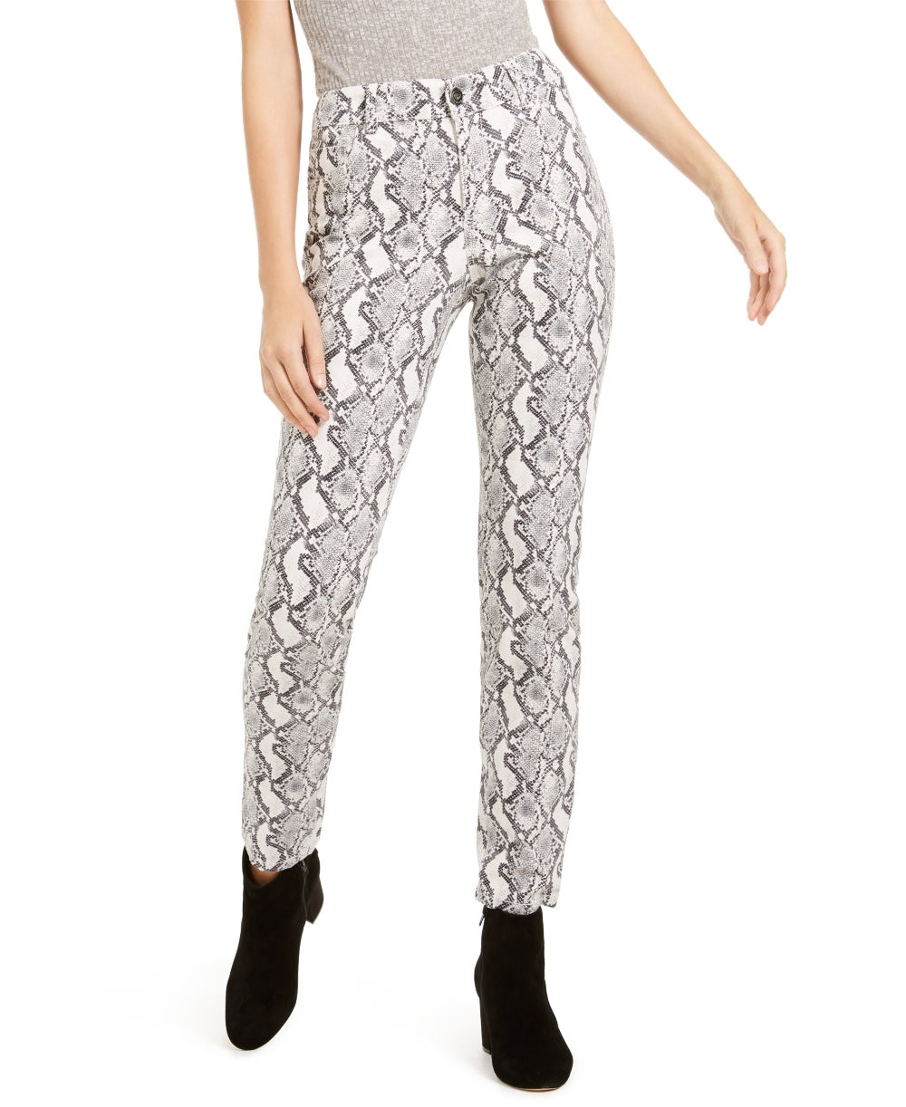 INC International Concepts Women's Essential Snake-Print Skinny Jeans Gray Size 12