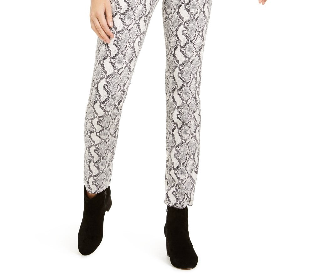 INC International Concepts Women's Essential Snake-Print Skinny Jeans Gray Size 12