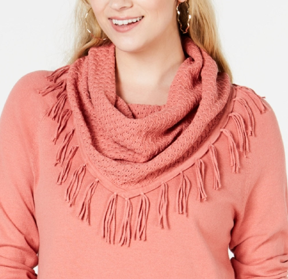 Style & Co Women's Petite Fringed Cowl-Neck Sweater  Pink Size PM