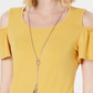 JM Collection Women's Cold Shoulder Necklace Flutter Sleeve Top Yellow Size Medium