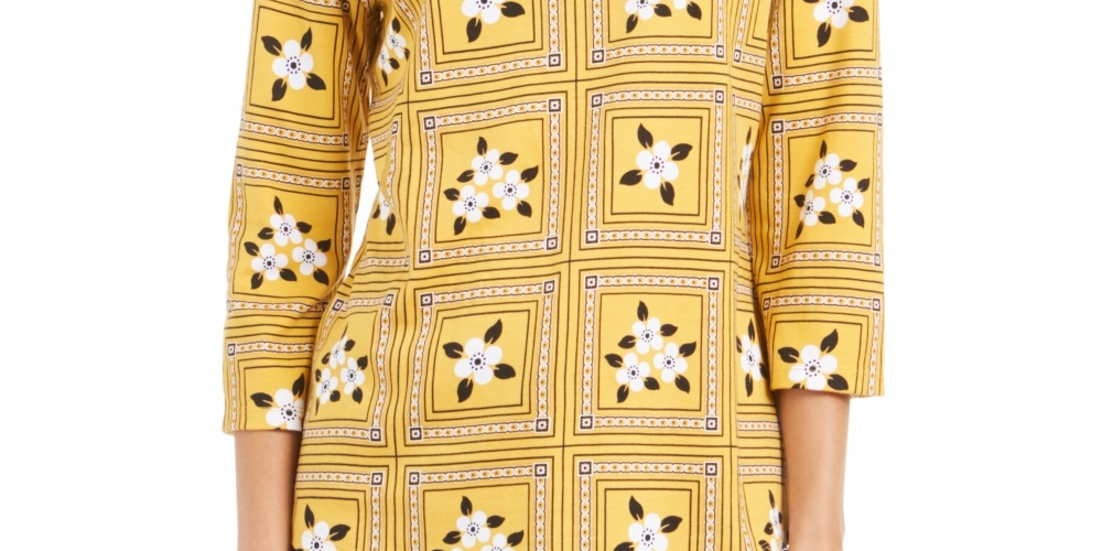 Charter Club Women's Tile Print Top Yellow Size Large