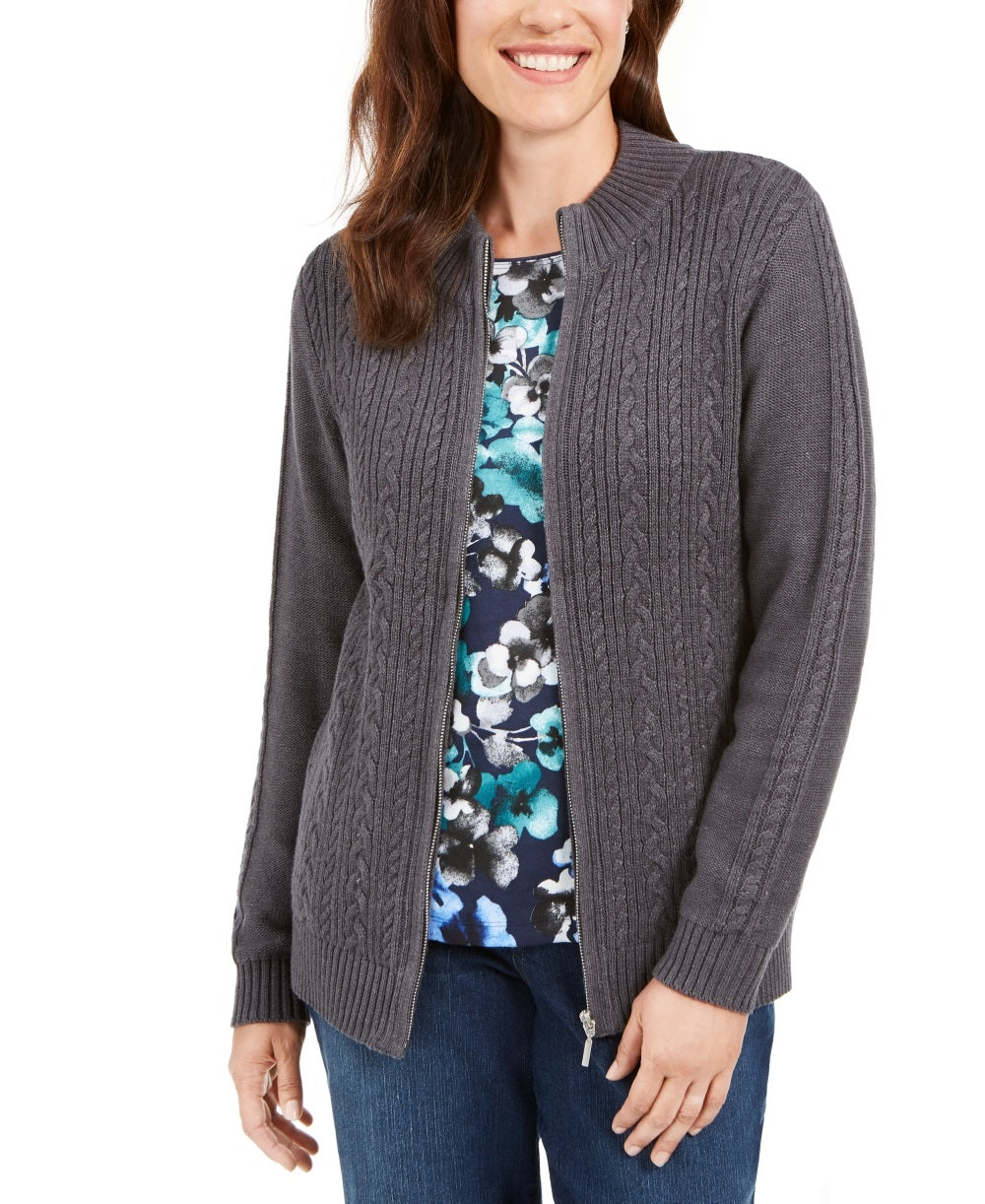 Karen Scott Women's Cable Knit Zip Front Sweater Gray Size Petite X-Large