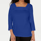 Karen Scott Women's Crochet Square Neck Top Blue Size X-Small