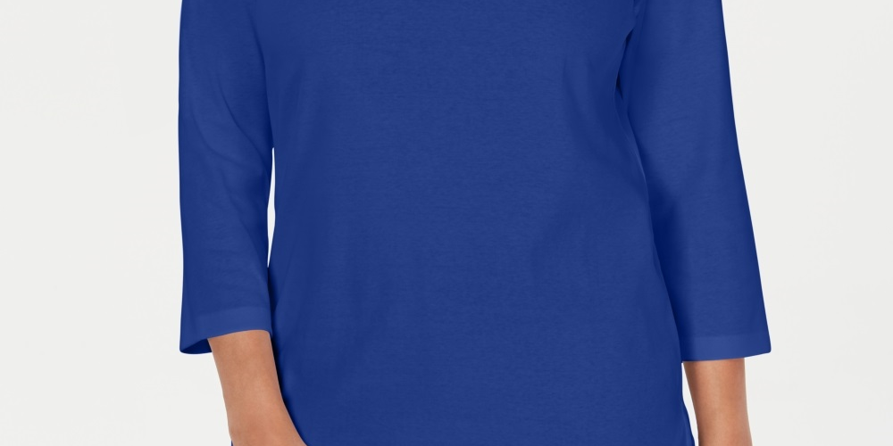 Karen Scott Women's Crochet Square Neck Top Blue Size X-Small