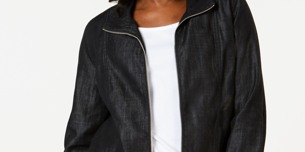 Karen Scott Women's Zip Front Jean Jacket Black Size PS