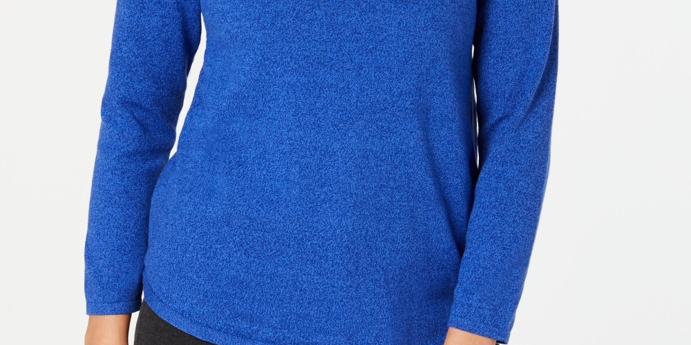 Karen Scott Women's Cotton Marled Curved Hem Top Blue Size Small