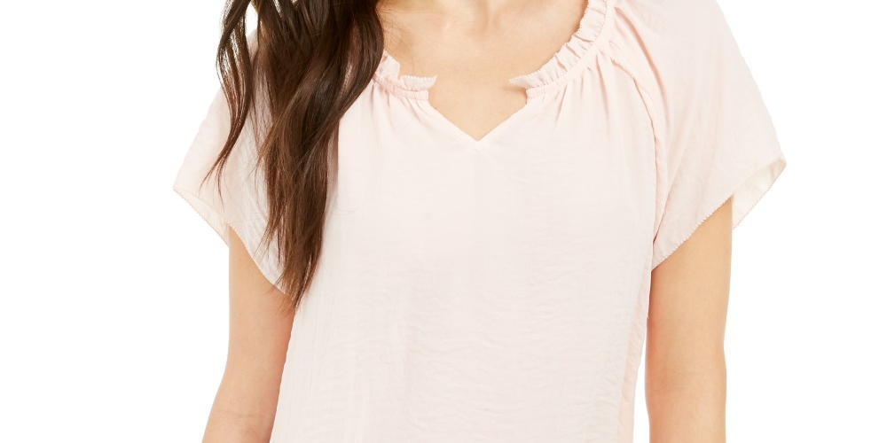 Style & Co Women's Crinkle Flutter Sleeve Top Pink Size X-Small