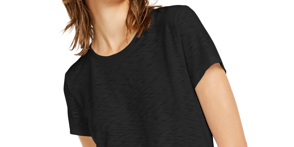 INC International Concepts Women's Tie-Front T-Shirt Black Size Petite Medium