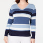 Karen Scott Women's Cotton Striped Cable Knit Sweater Blue Size PL