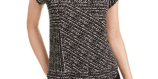 Alfani Women's Printed Round Hem T Shirt Black Size Petite Small