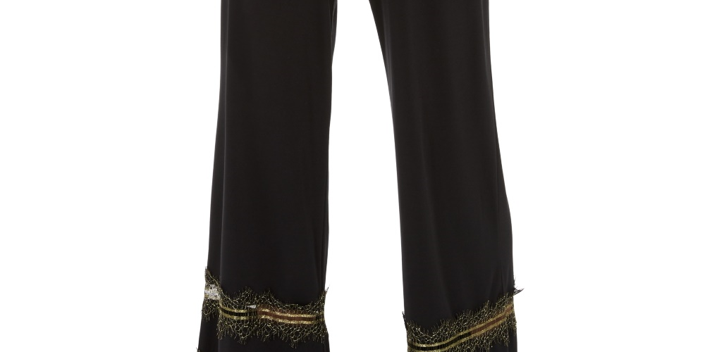 Alfani Women's Lace Inset Palazzo Pants Black Size Petite Small