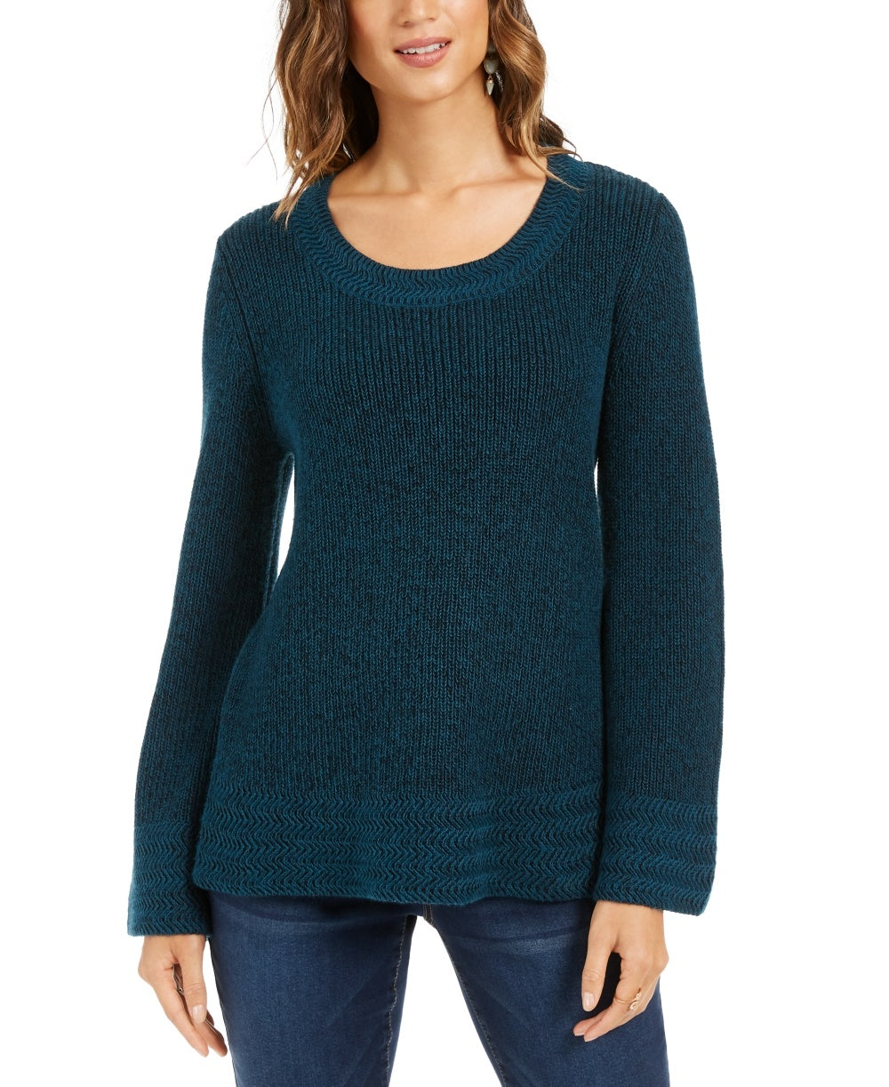 Style & Co Women's Petite Mixed-Stitch Sweater Green PP