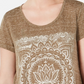 Style & Co. Women's Printed Short Sleeve Jewel Neck T Shirt Top Brown Size Medium