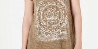 Style & Co. Women's Printed Short Sleeve Jewel Neck T Shirt Top Brown Size Medium