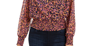 Bar III Women's Smocked Surplice Top Purple Size Small