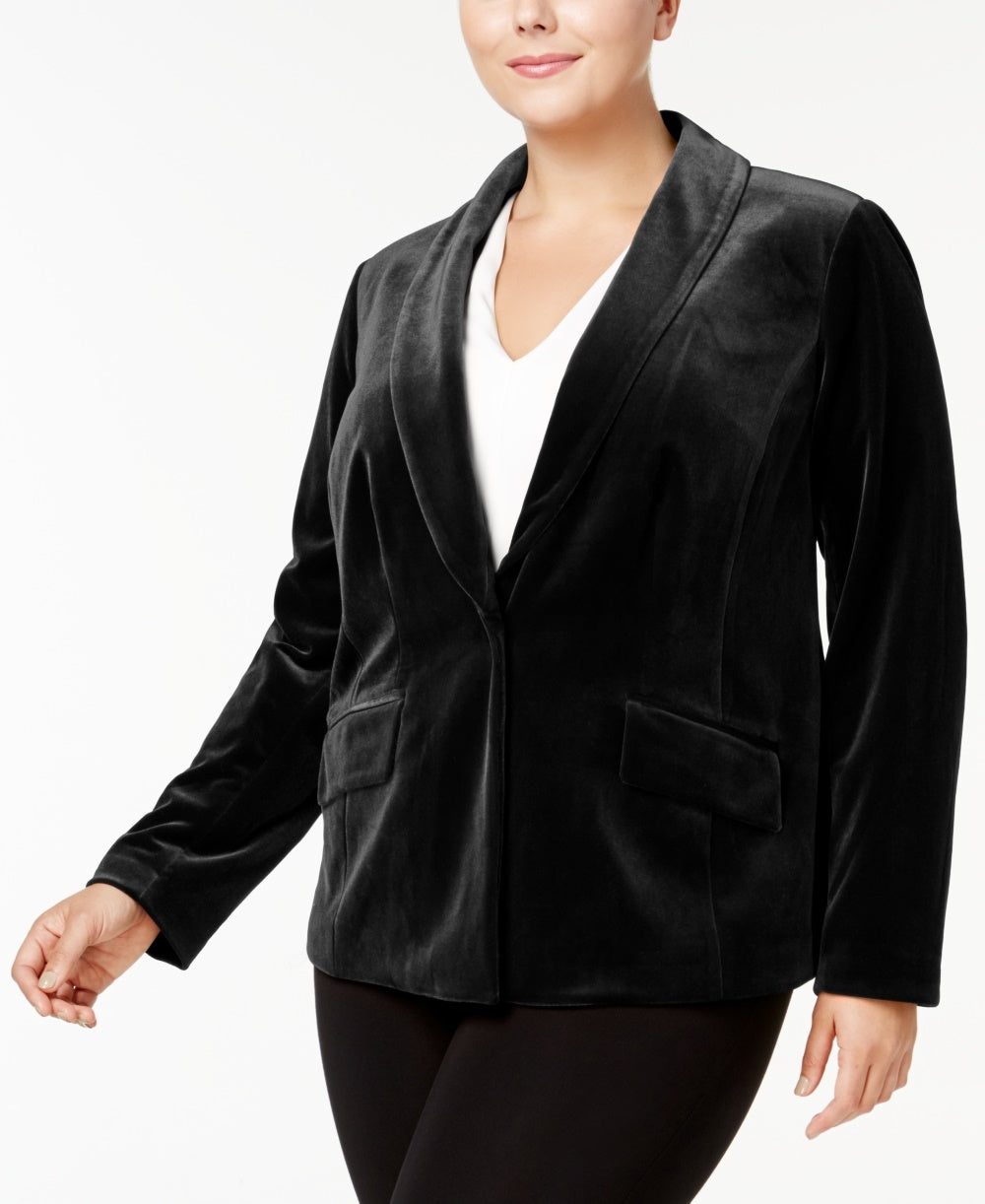 INC International Concepts Women's Velvet Blazer  Black Size 4X