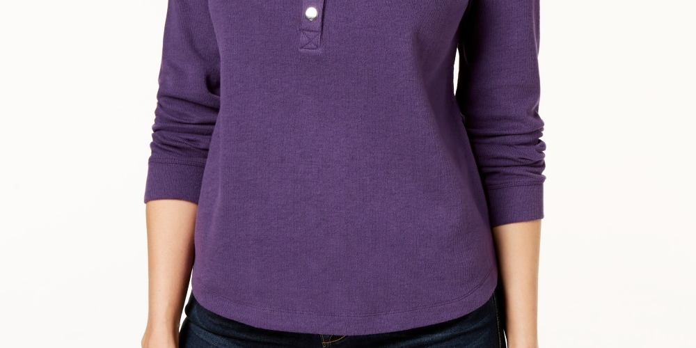 Karen Scott Women's Sport Wing Collar Snap Front Top Purple Size Small
