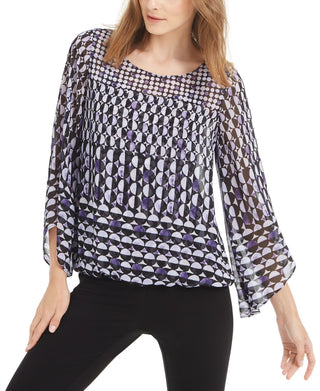 Alfani Women's Petite Printed Angel-Sleeve Top  Purple Size PM