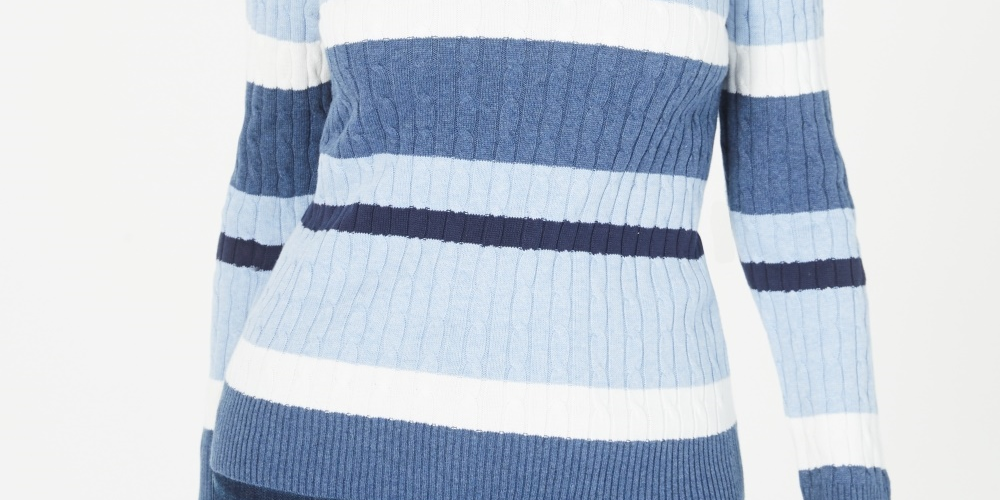 Karen Scott Women's Cotton Striped Cable Knit Sweater Blue Size Petite Small