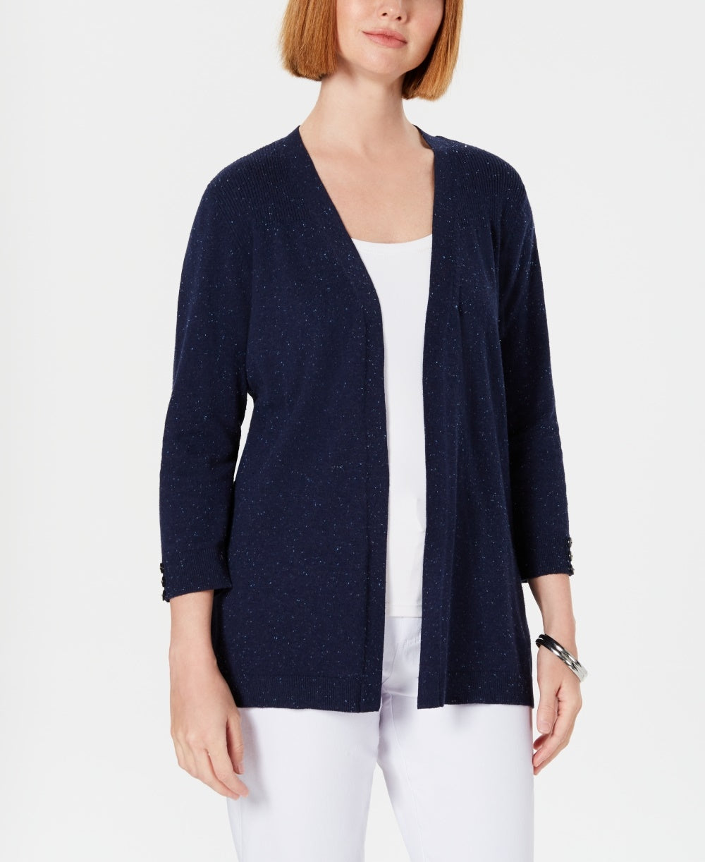 Karen Scott Women's Petite Open-Front Cardigan  Navy Size PM