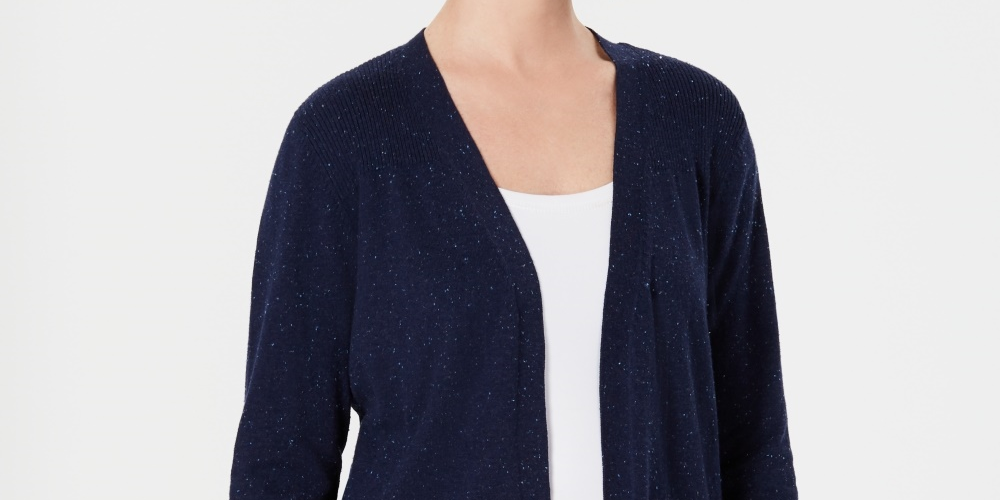 Karen Scott Women's Petite Open-Front Cardigan  Navy Size PM